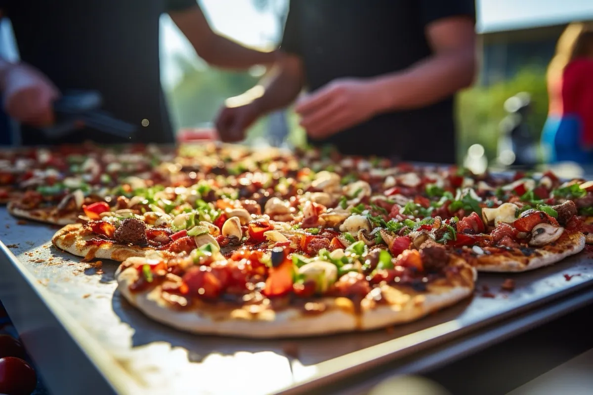 Pizza closeup being served