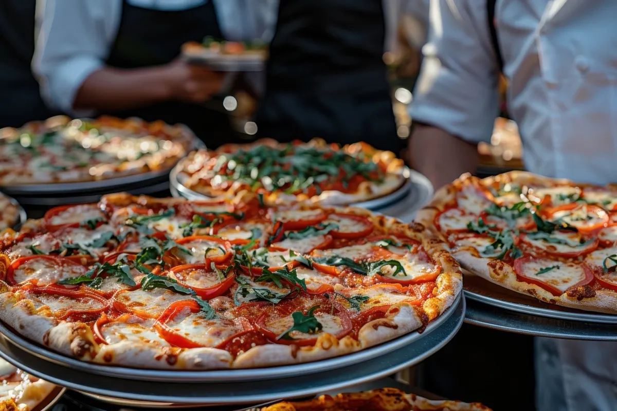 Freshly baked pizza at outdoor event